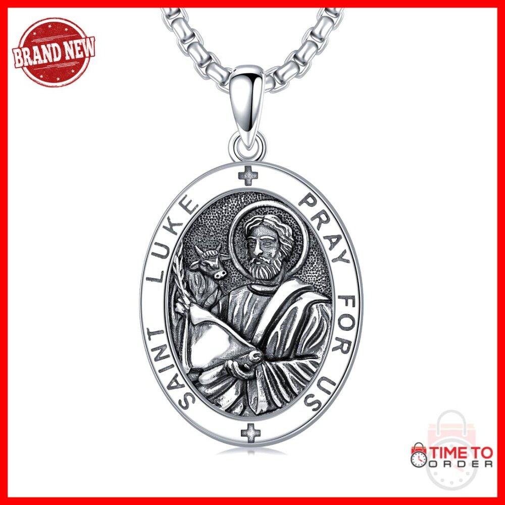 Sterling Silver Saint Luke Patron Necklace for Men Women Protection Jewelry - Picture 1 of 5